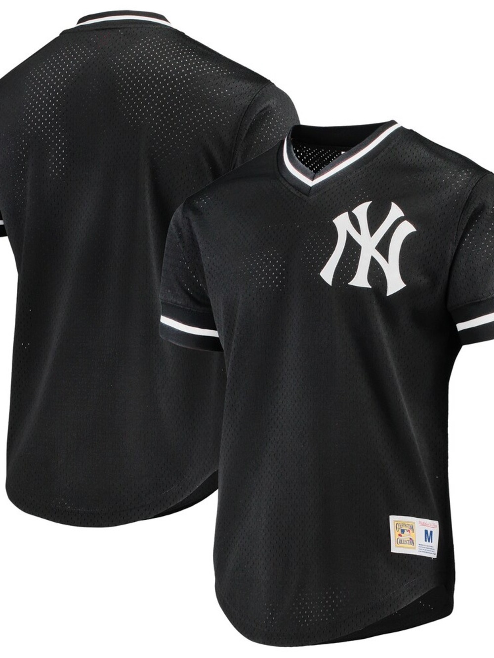 Mitchell & Ness Black and White NY Mesh V-Neck Kids Jersey